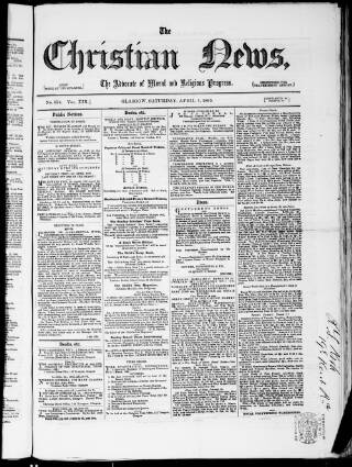 cover page of Christian News published on April 1, 1865