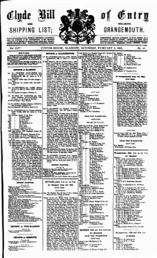 cover page of Clyde Bill of Entry and Shipping List published on February 2, 1895