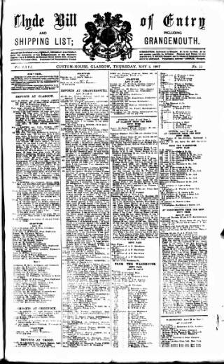 cover page of Clyde Bill of Entry and Shipping List published on May 2, 1907
