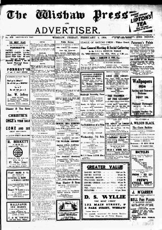 cover page of Wishaw Press published on February 2, 1934
