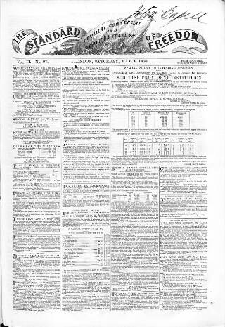 cover page of Standard of Freedom published on May 4, 1850