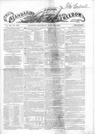 cover page of Standard of Freedom published on June 29, 1850