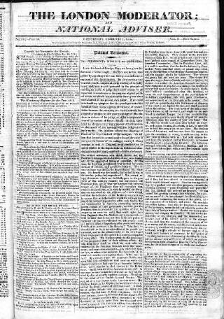 cover page of London Moderator and National Adviser published on February 2, 1814