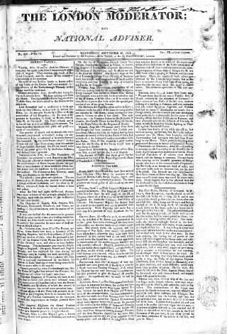 cover page of London Moderator and National Adviser published on September 18, 1822