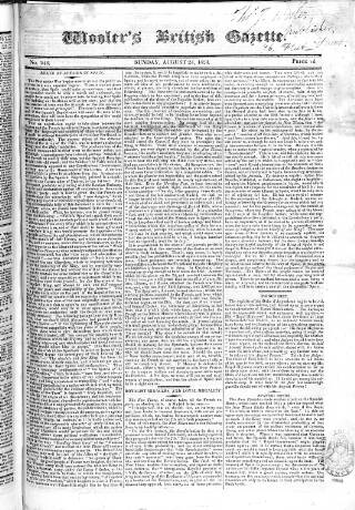 cover page of Wooler's British Gazette published on August 24, 1823