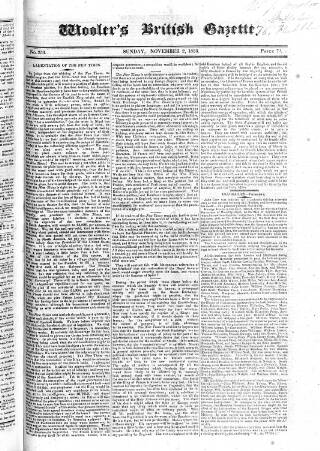 cover page of Wooler's British Gazette published on November 2, 1823