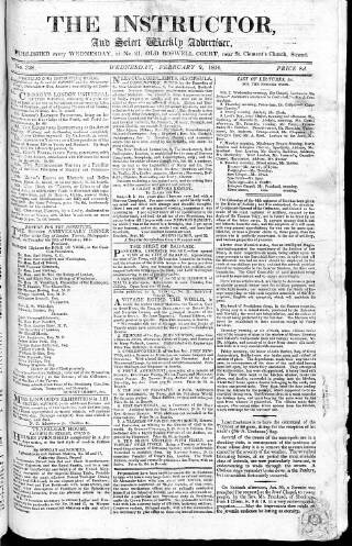 cover page of Instructor and Select Weekly Advertiser published on February 2, 1814