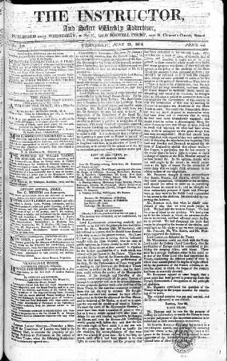 cover page of Instructor and Select Weekly Advertiser published on June 29, 1814