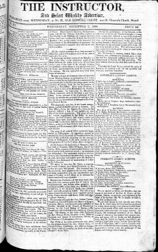 cover page of Instructor and Select Weekly Advertiser published on November 2, 1814