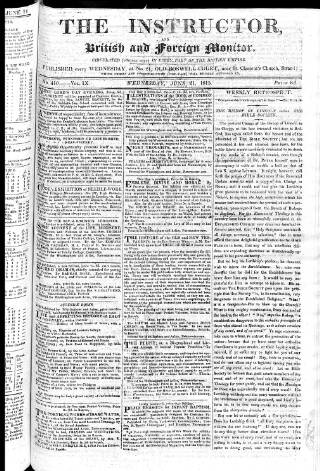 cover page of Instructor and Select Weekly Advertiser published on June 21, 1815