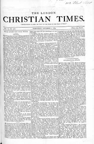 cover page of Christian Times published on November 2, 1864