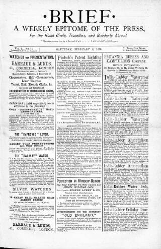 cover page of Brief published on February 2, 1878