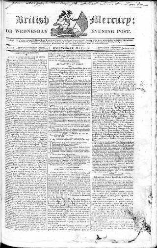 cover page of British Mercury or Wednesday Evening Post published on May 2, 1821