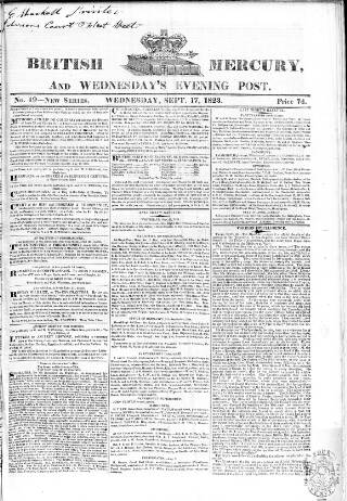 cover page of British Mercury or Wednesday Evening Post published on September 17, 1823