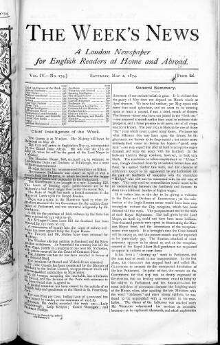 cover page of Week's News (London) published on May 2, 1874