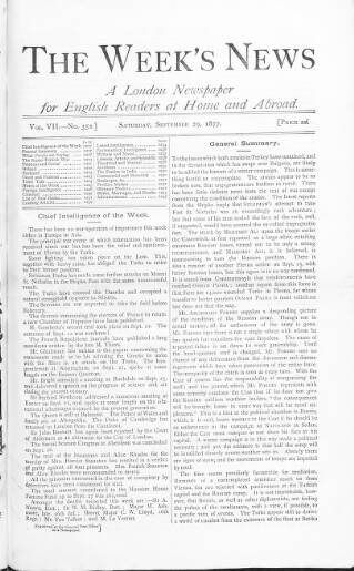 cover page of Week's News (London) published on September 29, 1877