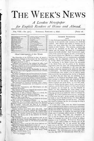 cover page of Week's News (London) published on February 2, 1878
