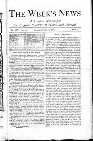 cover page of Week's News (London) published on June 29, 1878