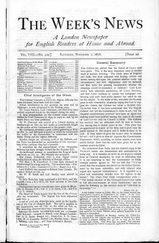 cover page of Week's News (London) published on November 2, 1878