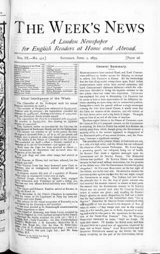 cover page of Week's News (London) published on April 5, 1879