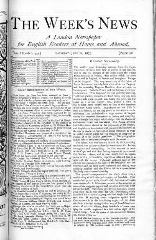 cover page of Week's News (London) published on June 21, 1879