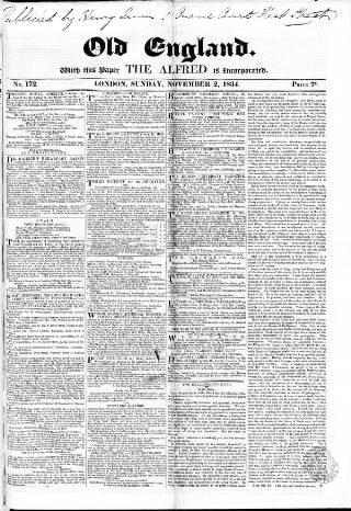 cover page of Old England published on November 2, 1834