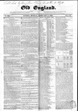cover page of Old England published on February 2, 1835