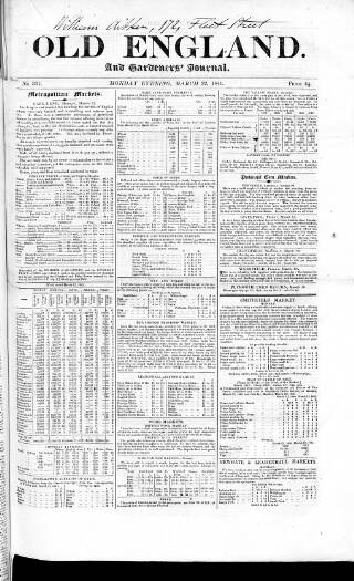cover page of Old England published on March 22, 1841