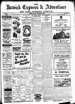 cover page of Hawick Express published on November 2, 1928