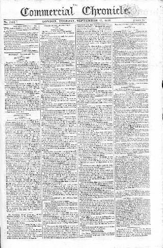 cover page of Commercial Chronicle (London) published on September 17, 1816