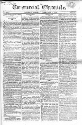 cover page of Commercial Chronicle (London) published on February 2, 1819