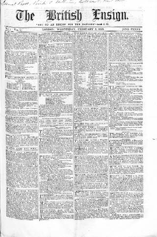 cover page of British Ensign published on February 2, 1859