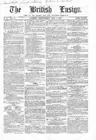 cover page of British Ensign published on May 2, 1860