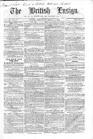 cover page of British Ensign published on March 19, 1862