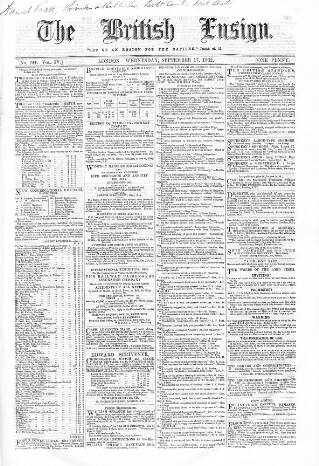 cover page of British Ensign published on September 17, 1862