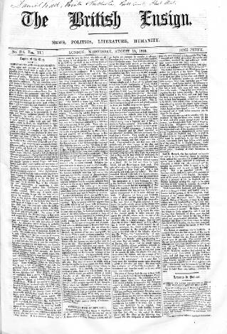 cover page of British Ensign published on August 10, 1864