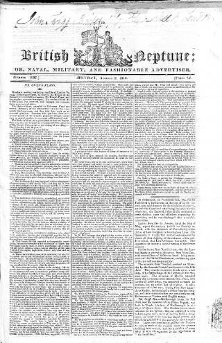 cover page of British Neptune published on August 2, 1819