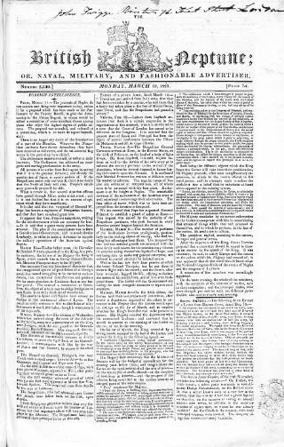 cover page of British Neptune published on March 19, 1821
