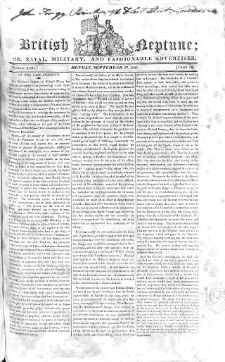 cover page of British Neptune published on September 17, 1821