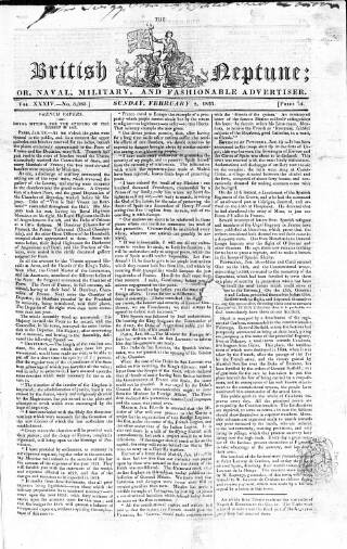 cover page of British Neptune published on February 2, 1823
