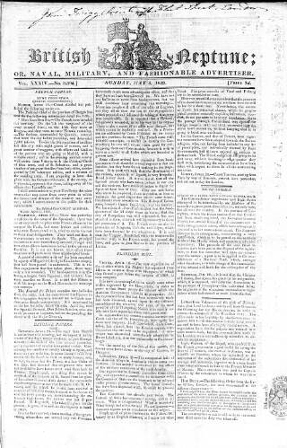 cover page of British Neptune published on May 4, 1823