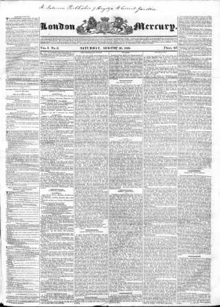 cover page of London Mercury published on August 26, 1826