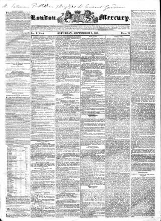 cover page of London Mercury published on September 9, 1826