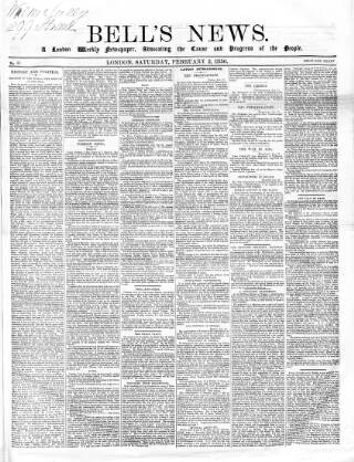 cover page of Bell's News published on February 2, 1856