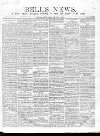 cover page of Bell's News published on June 21, 1856