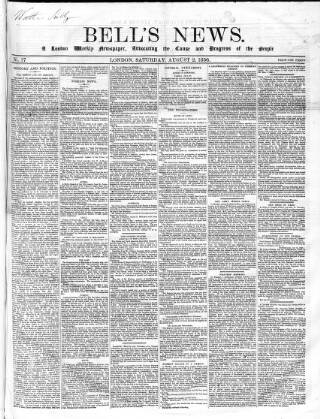 cover page of Bell's News published on August 2, 1856