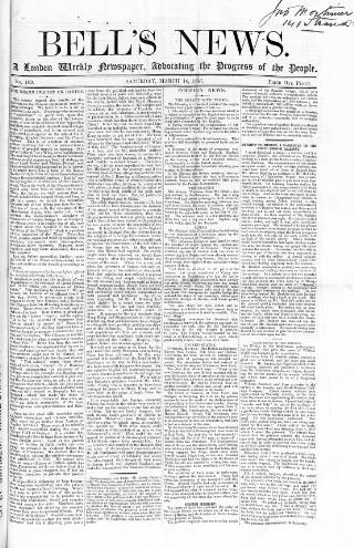 cover page of Bell's News published on March 14, 1857