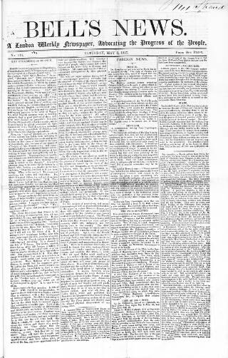 cover page of Bell's News published on May 2, 1857