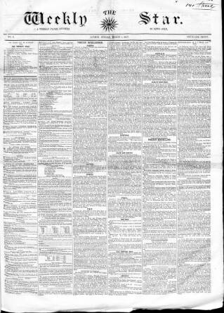 cover page of Weekly Star and Bell's News published on March 1, 1857