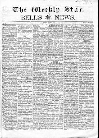 cover page of Weekly Star and Bell's News published on June 28, 1857